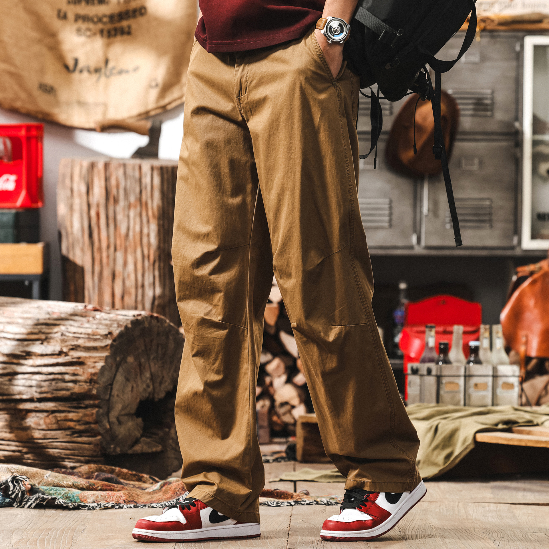 美拉德復古咖啡色工裝褲子男款夏季潮牌寬鬆直筒美式休閒長褲