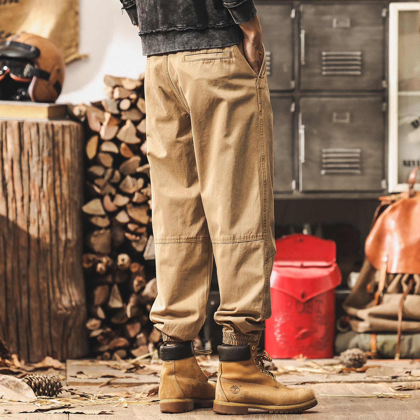 美式復古卡其色工裝褲子男士2025新款潮牌束腳寬鬆秋季男士休閒褲