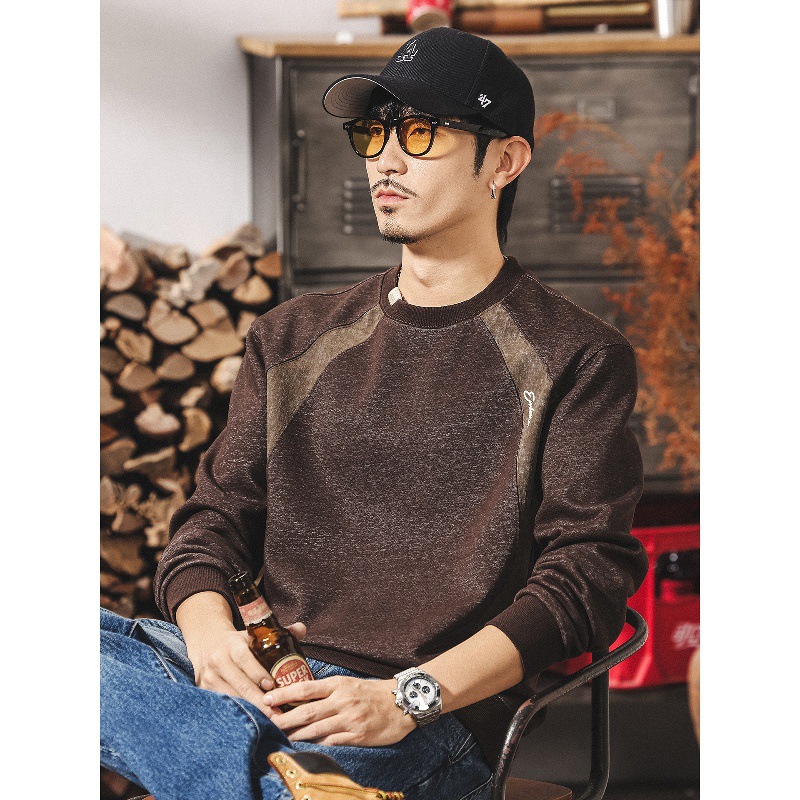 美式復古重磅衛衣男秋季潮牌2025新款拼色潮流寬鬆休閒長袖T恤男