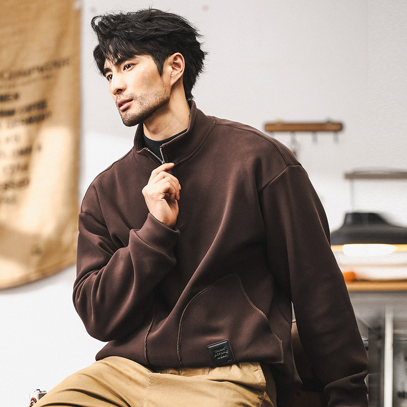 美式復古500g重磅衛衣外套男秋冬款美拉德半高領柔軟絨面寬鬆上衣