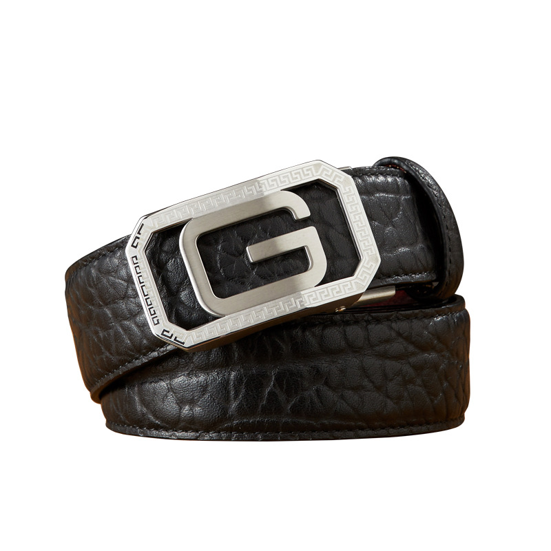 手工非洲野牛皮滑扣皮帶男自動扣真皮腰帶商務青年褲帶時尚休閒潮