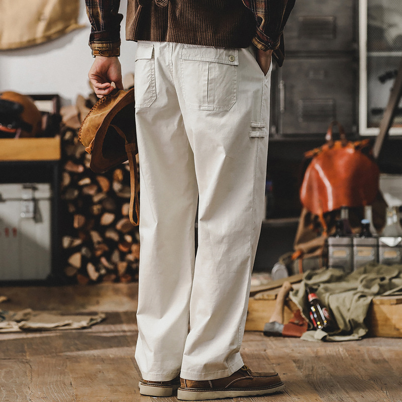 美式簡約工裝褲子男春季2024新款寬鬆潮牌男士休閒褲薄款直筒男褲