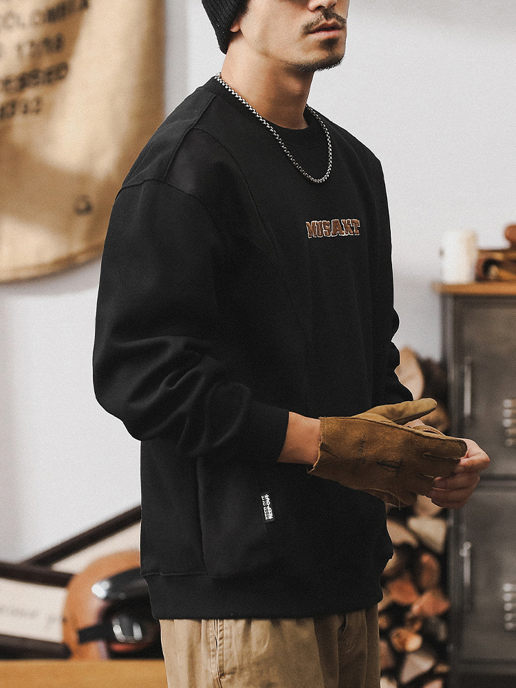 傑雷諾美式複古重磅衛衣男潮牌拼接撞色秋季衣服寬松男士休閑上衣