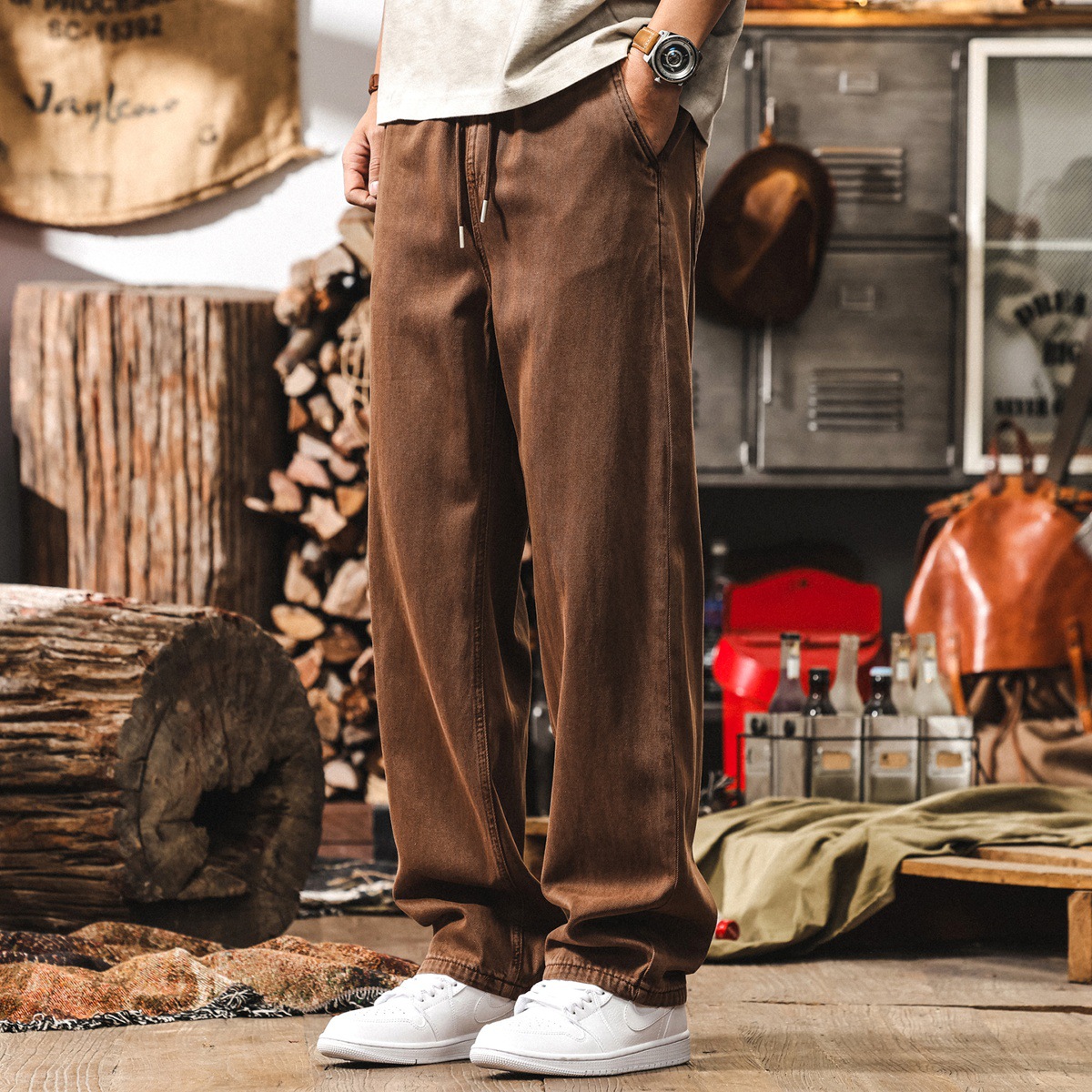 萊賽爾天絲鬆弛感牛仔褲子男秋季直筒薄款闊腿褲寬鬆男士休閒長褲