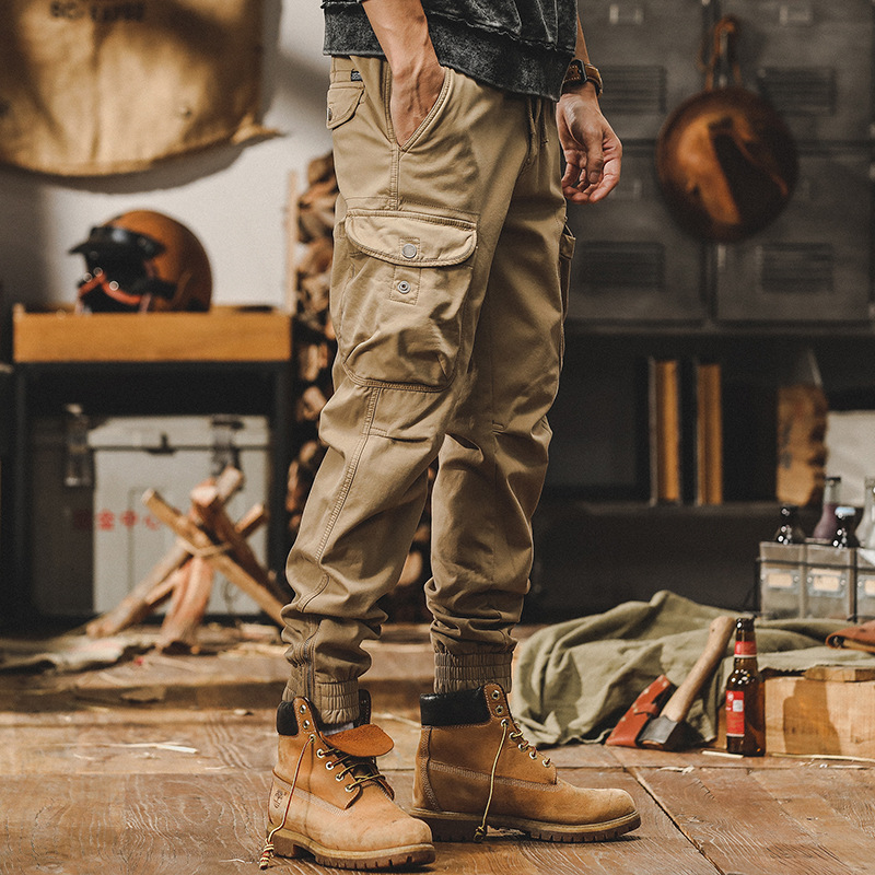 美式復古工裝褲子男春季2024新款拉鏈束腳戶外戰術獵裝男士休閒褲