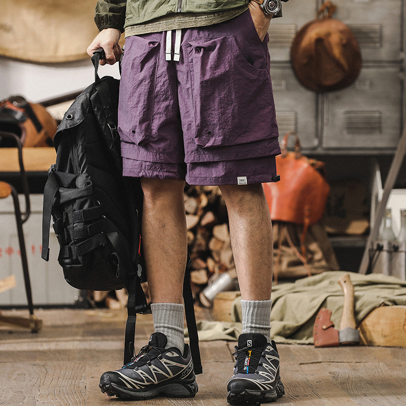 夏季涼感工裝短褲男戶外防水速乾運動機能大口袋男潮流休閒五分褲