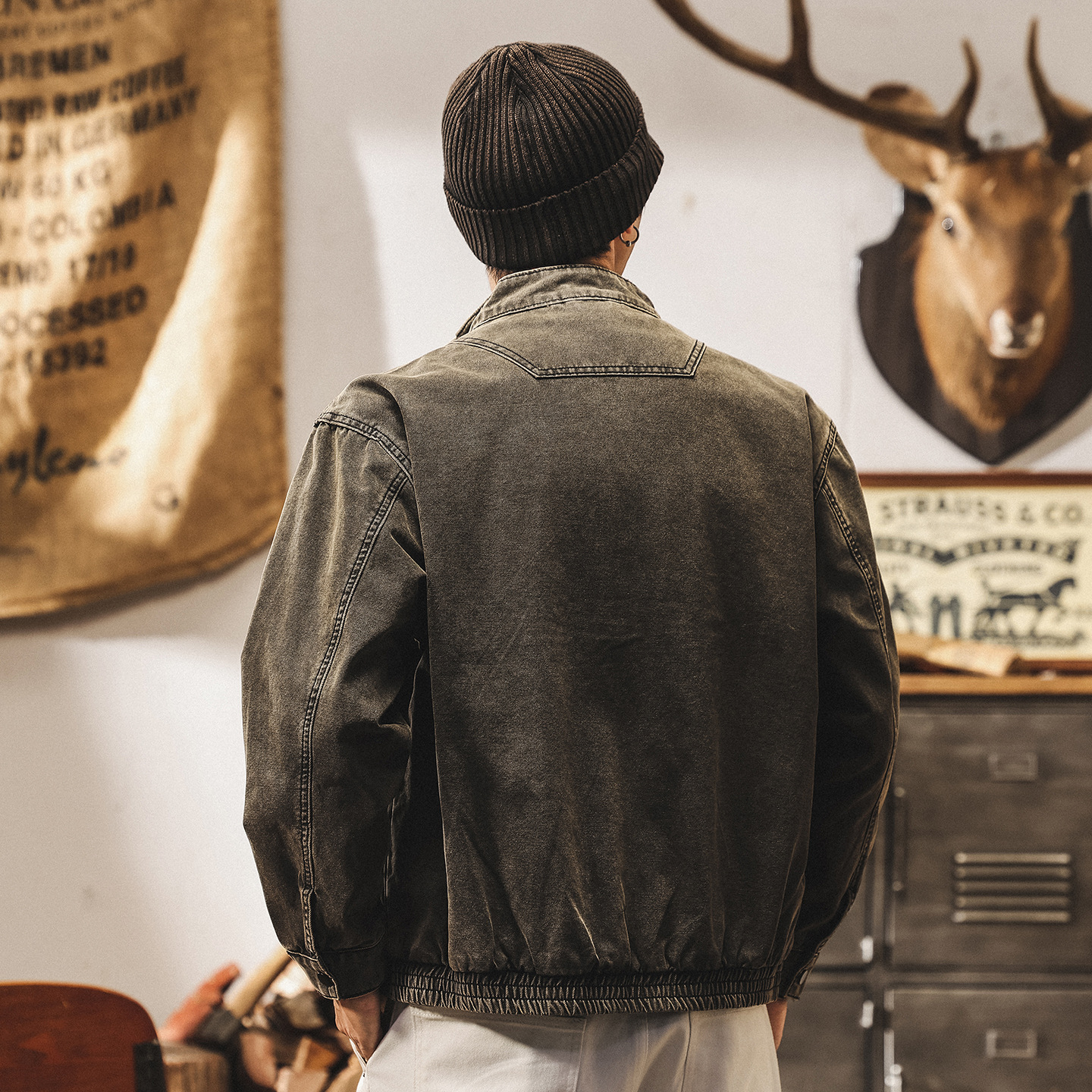 美式復古廢土風牛仔夾克男秋季潮牌痞帥寬鬆重水洗工裝外套男春秋