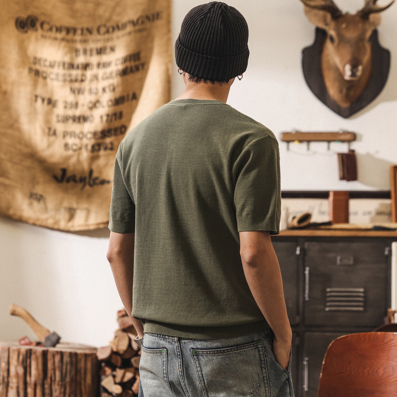 美式復古老錢風針織短袖Polo衫男夏季T恤新款寬鬆潮牌硬漢亨利衫