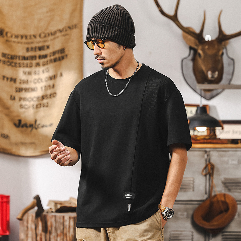 提花雲梯棉涼感T恤男短袖夏季2025新款美式復古潮牌簡約寬鬆上衣