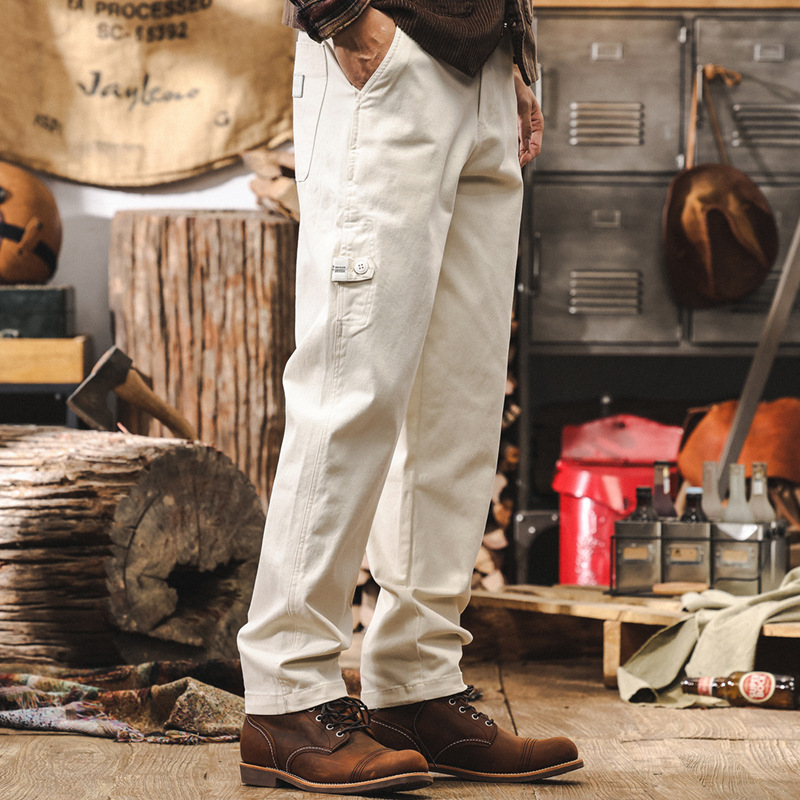 美式復古米白色工裝褲子男春季2025新款直筒長褲潮牌寬鬆休閒長褲