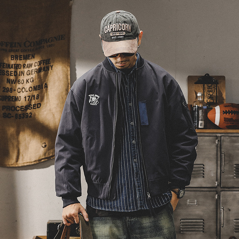 美式復古工裝夾克男潮牌寬鬆大碼棒球服飛行員外套男秋冬款