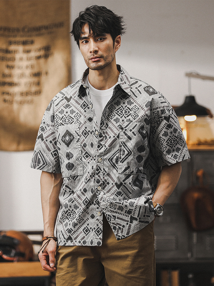 杰雷諾美式休閒襯衫男短袖夏季薄款寬鬆夏威夷風痞帥男士襯衣