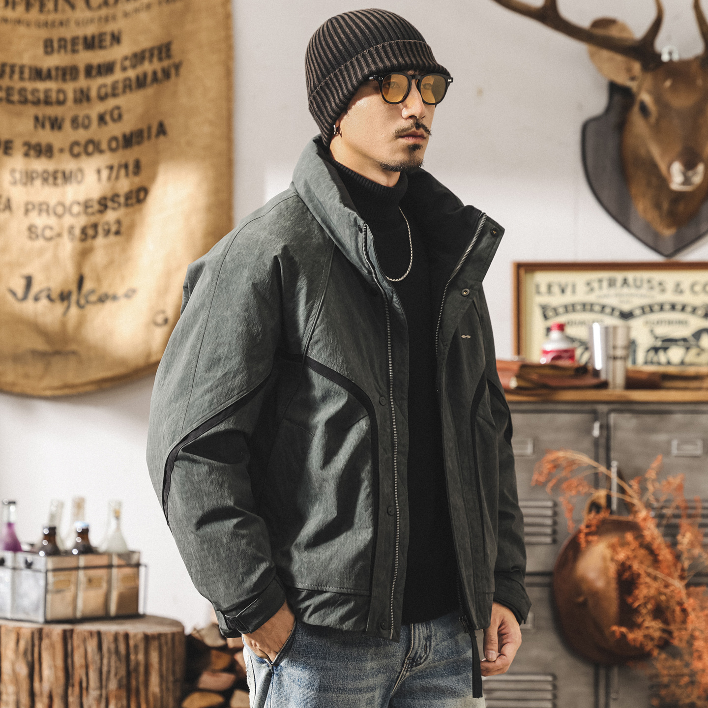 美式復古90鴨絨加厚工裝羽絨服男款保暖加絨禦寒寬鬆男士冬季外套