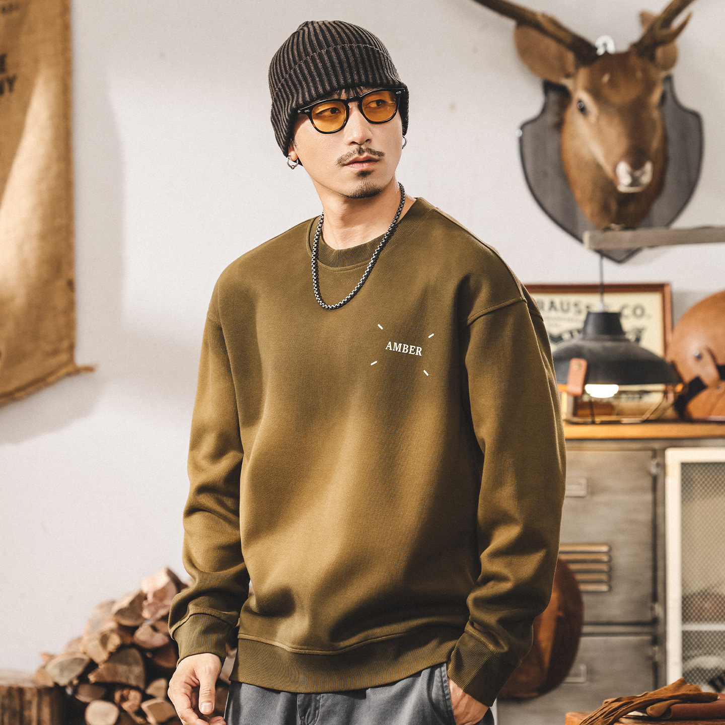 美式復古360g重磅衛衣男春秋新款潮牌漸變水洗寬鬆大碼休閒上衣男