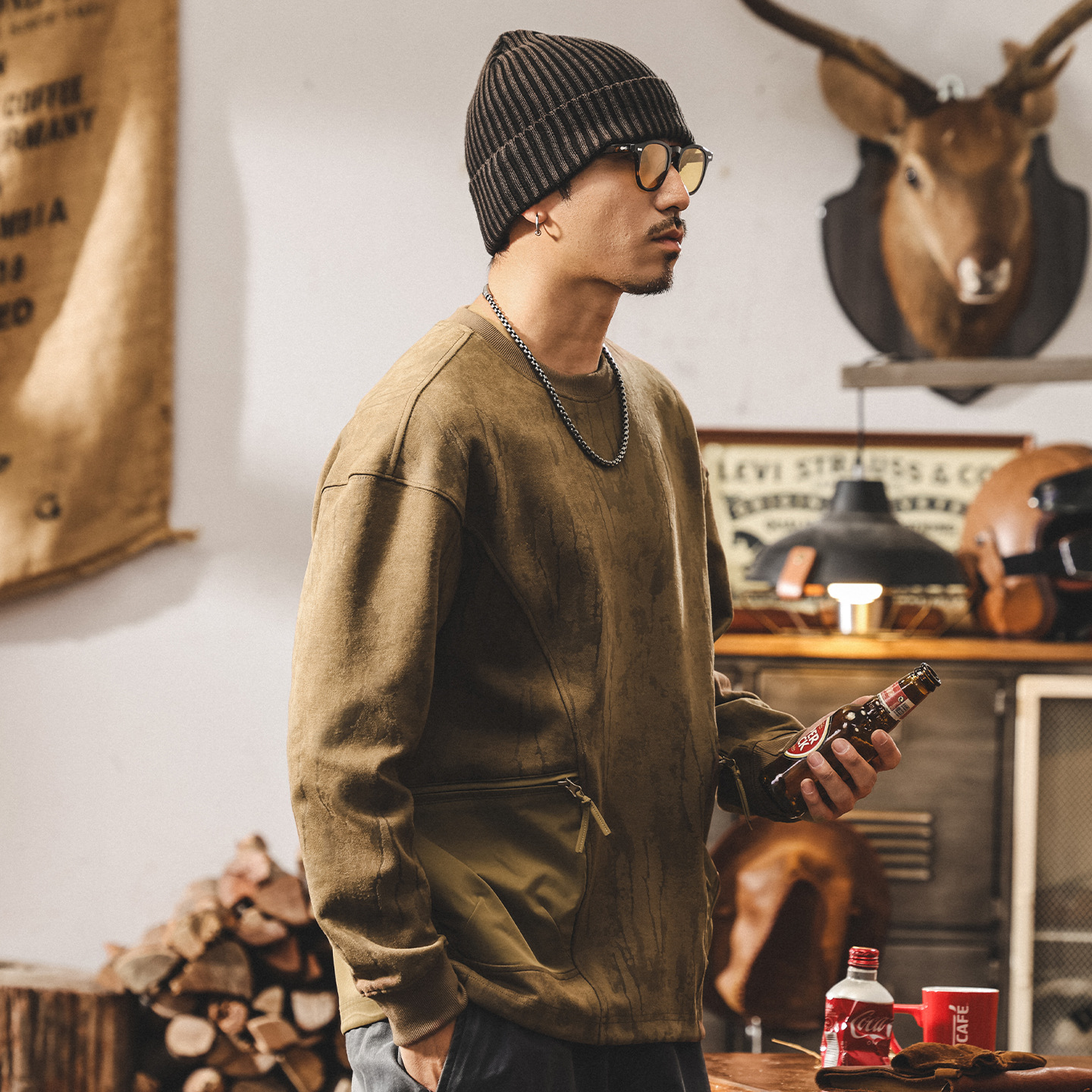 美式復古絨感360g重磅衛衣男秋冬款麂皮絨高級感潮牌寬鬆休閒上衣