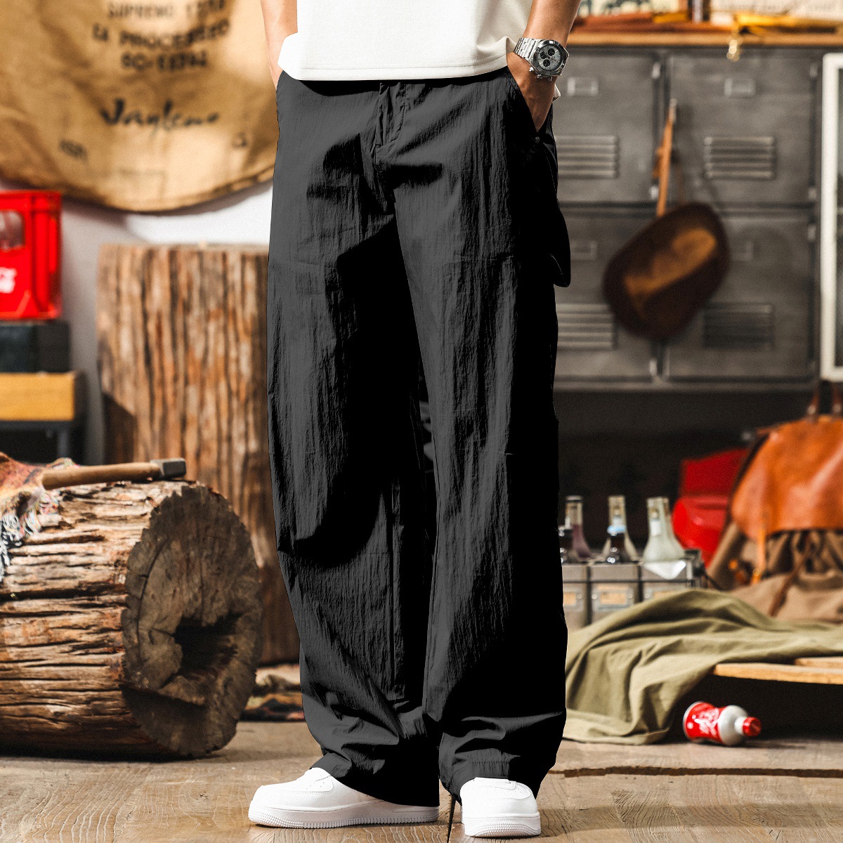 夏季薄款卡其色工裝褲子男直筒2025新款美式復古寬鬆闊腿休閒褲男