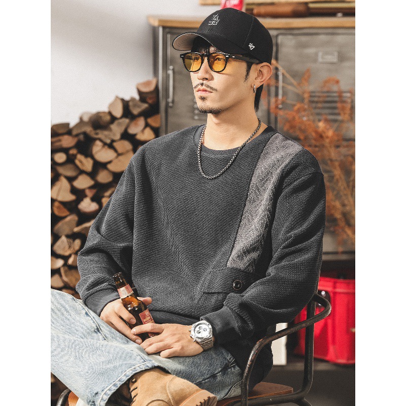 美式復古360g重磅秋季新款提花針織衛衣男2025新款潮流寬鬆上衣男
