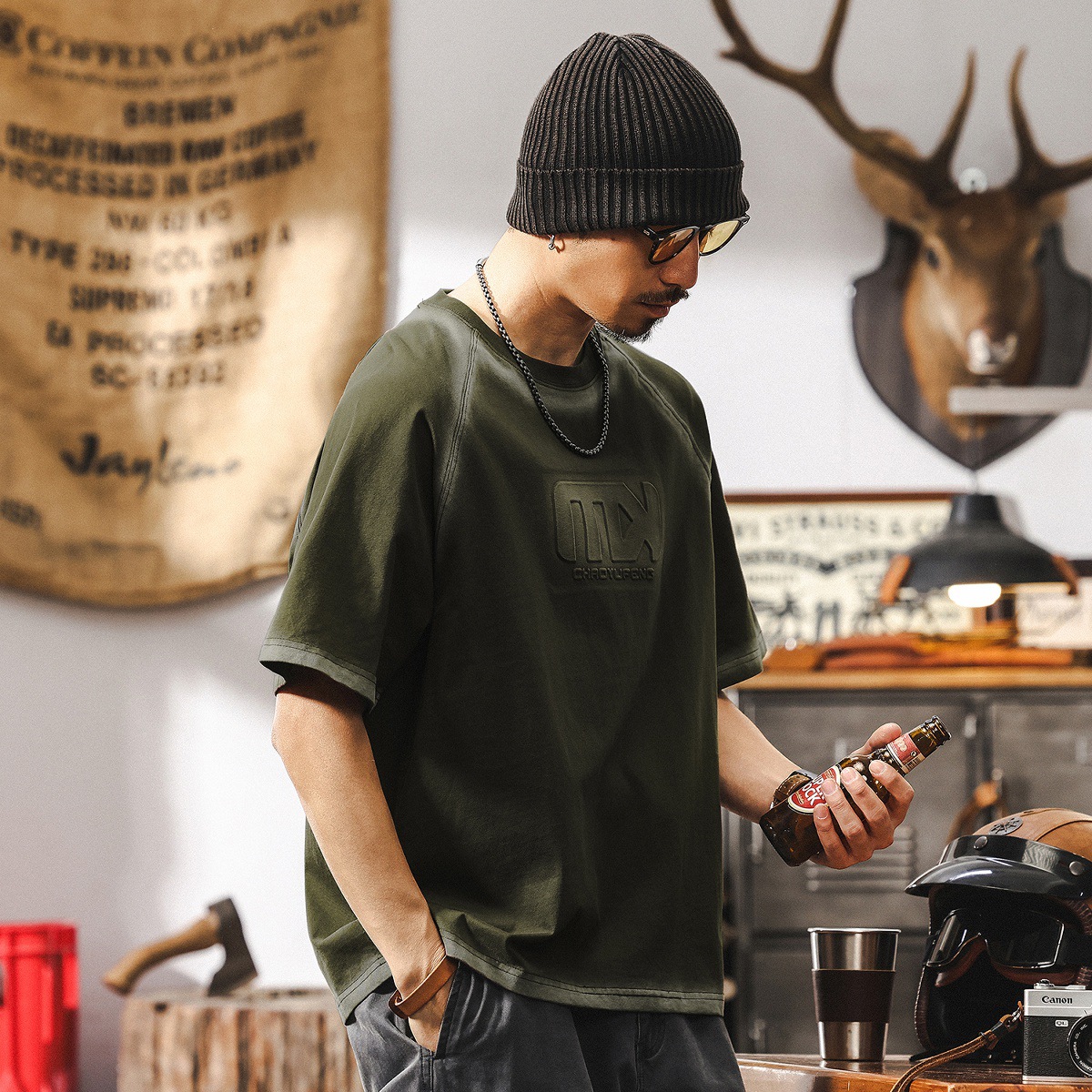 美拉德復古酵素水洗重磅T恤男短袖夏季美式潮牌寬鬆休閒上衣T男裝