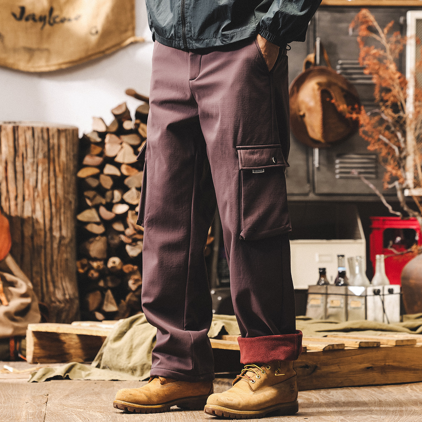 美式復古加絨工裝褲子男冬季新款加厚戶外傘兵褲寬鬆直筒休閒褲男