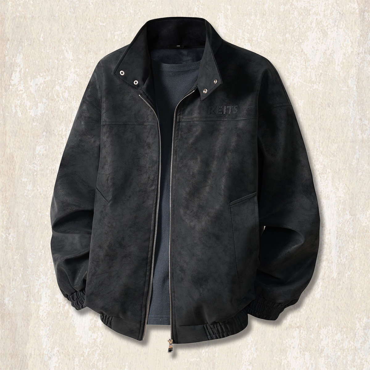 美式復古扎染斑駁做舊皮衣外套男春秋新款潮流痞帥機車寬鬆皮夾克