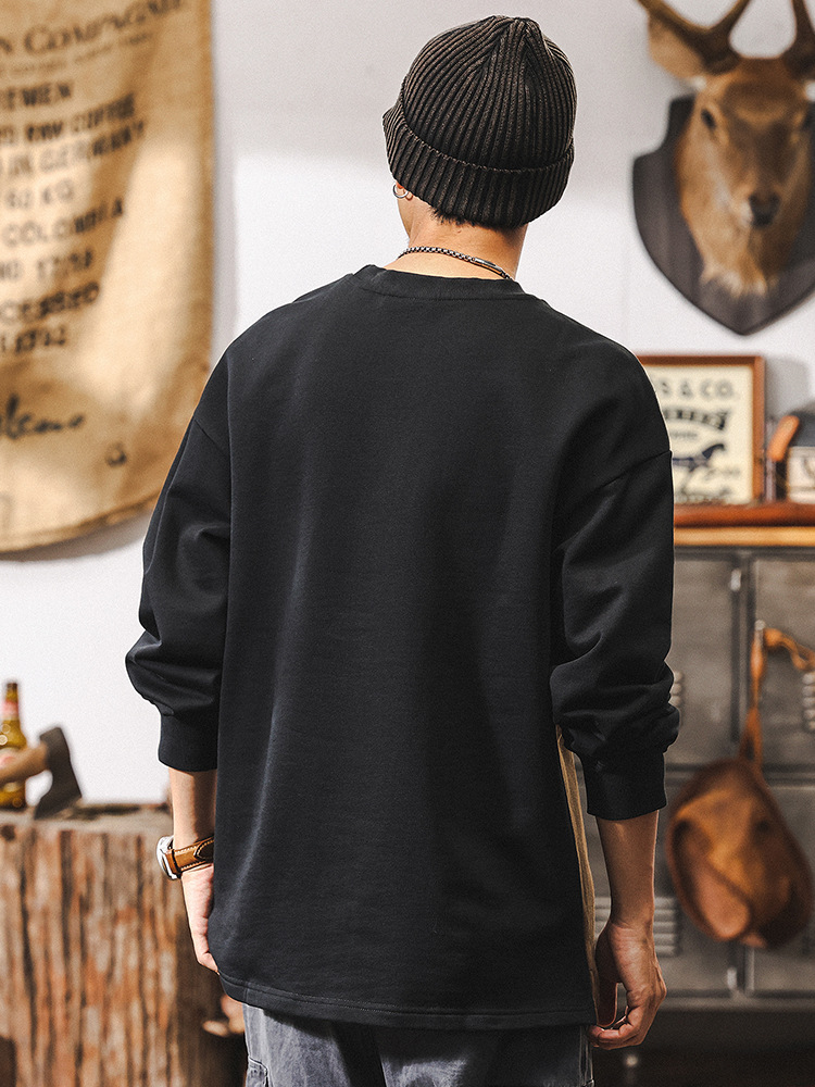 美式復古420g重磅長袖T恤男春季2025新款高級感男士拼接衛衣