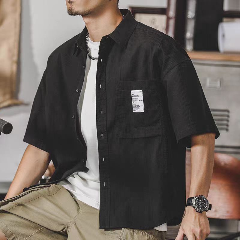 美式工裝襯衫男短袖夏季ins潮流日系大碼半袖襯衣休閒上衣外套男