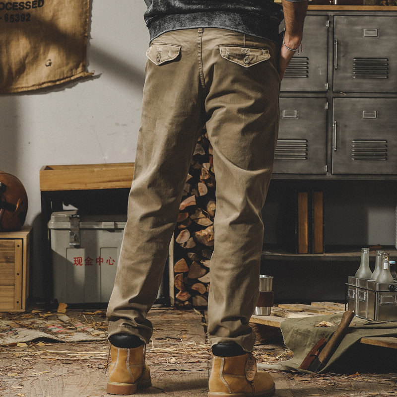 杰雷諾美式重磅復古硬挺工裝褲子男秋季斜紋彈力直筒男士休閒長褲