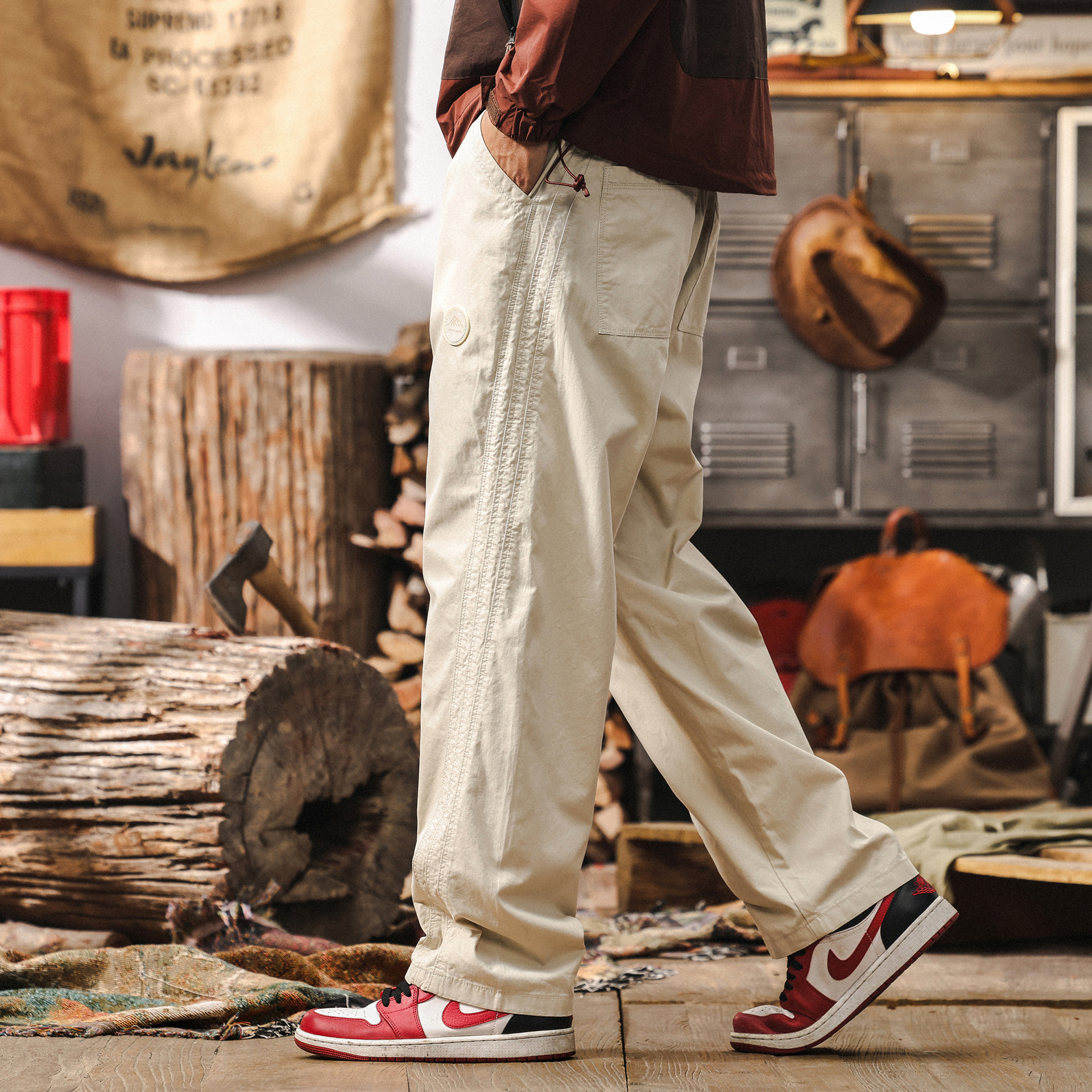 美式復古立體裁剪薄款褲子男2025新款春季潮牌寬鬆直筒休閒褲