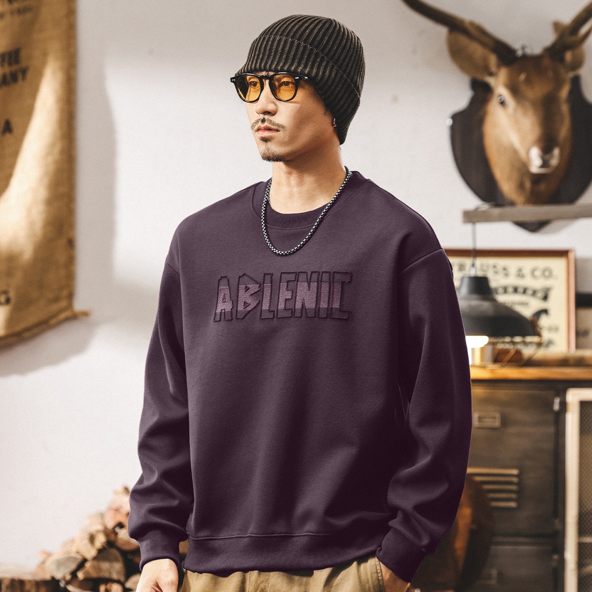 美式重磅復古酒紅色衛衣男2025秋季新款長袖t恤寬鬆大碼男裝上衣