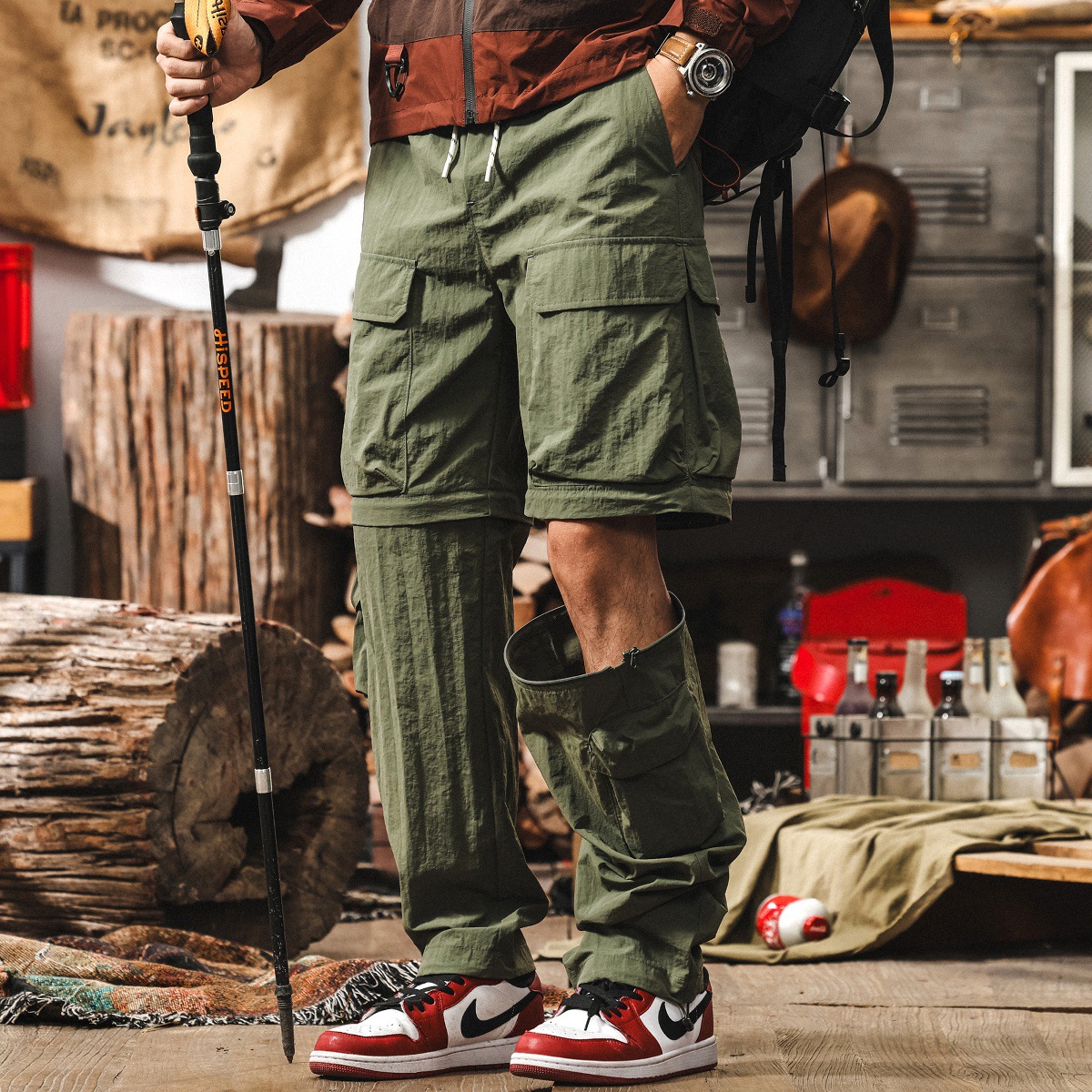 戶外可拆卸兩穿工裝褲子男夏季機能風直筒休閒褲寬鬆冰絲速幹長褲