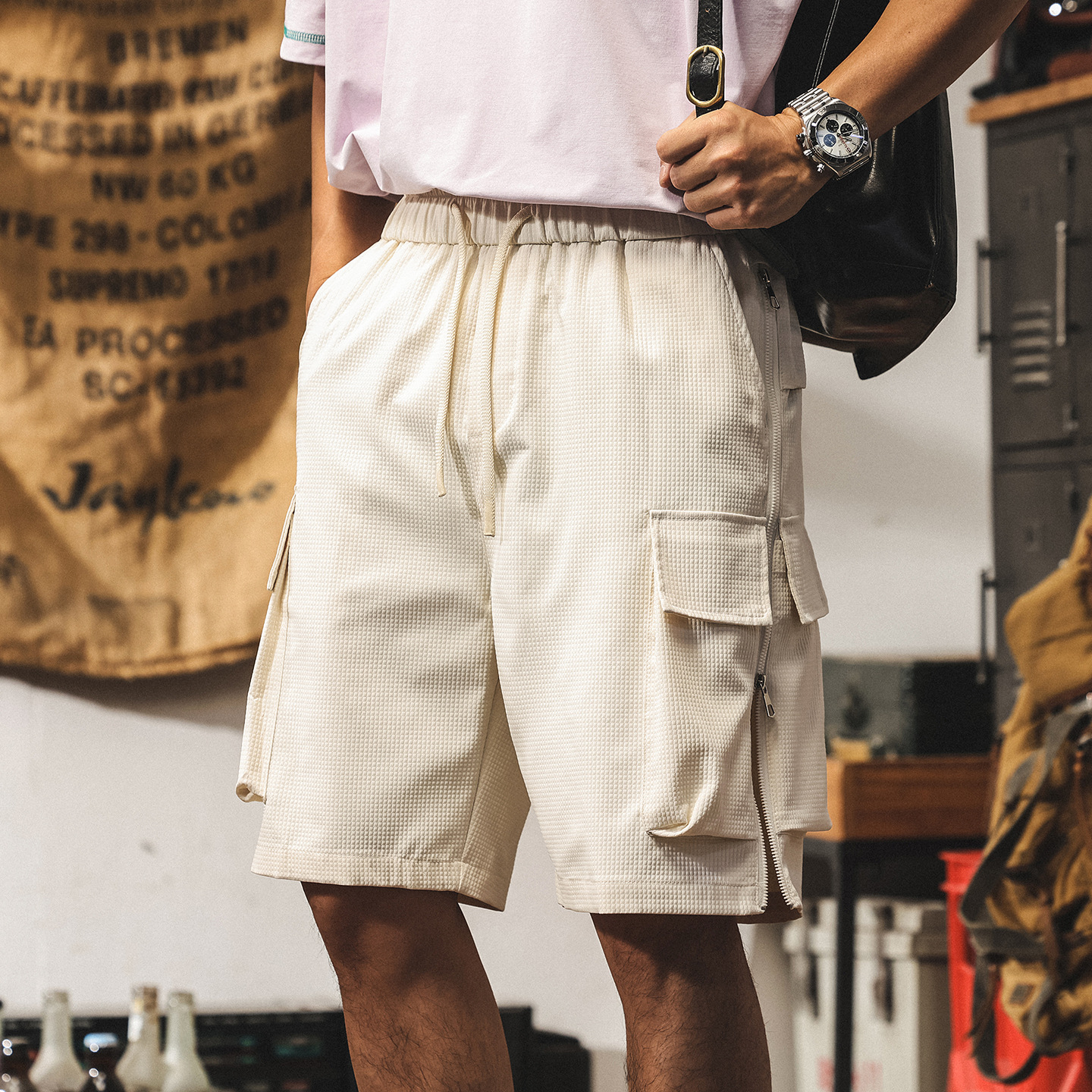 夏季新款工裝短褲男潮牌褲子男戶外運動潮牌中褲寬鬆直筒五分褲男