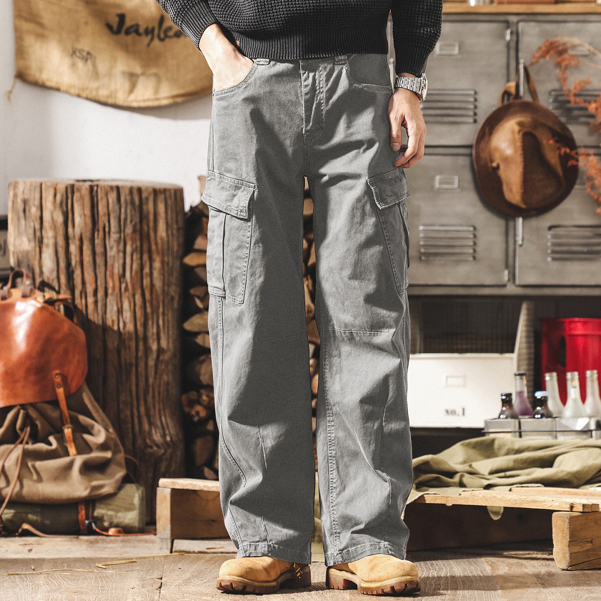 美式復古工裝褲子男2026新款春季寬鬆直筒闊腿高街潮流男士休閒褲
