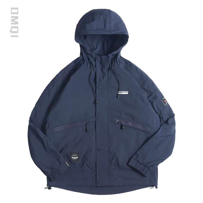 2025春秋款美式戶外連帽衝鋒衣男寬鬆大碼三防美式工裝夾克外套潮