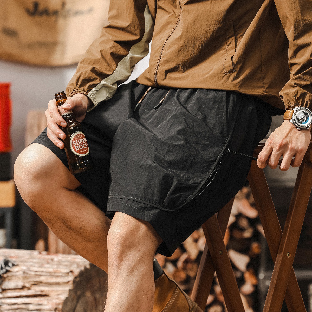 冰絲涼感工裝短褲男夏季美式山系戶外薄款速幹運動寬鬆大碼五分褲