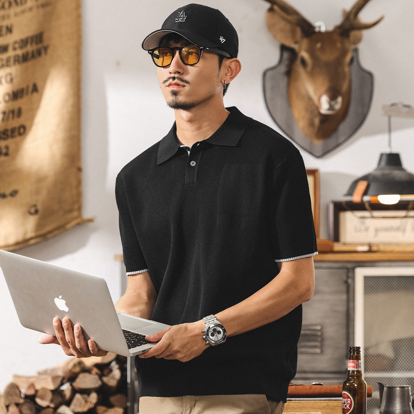 夏季新款針織POLO衫男士短袖輕熟商務通勤男裝休閒毛衣男美式t恤