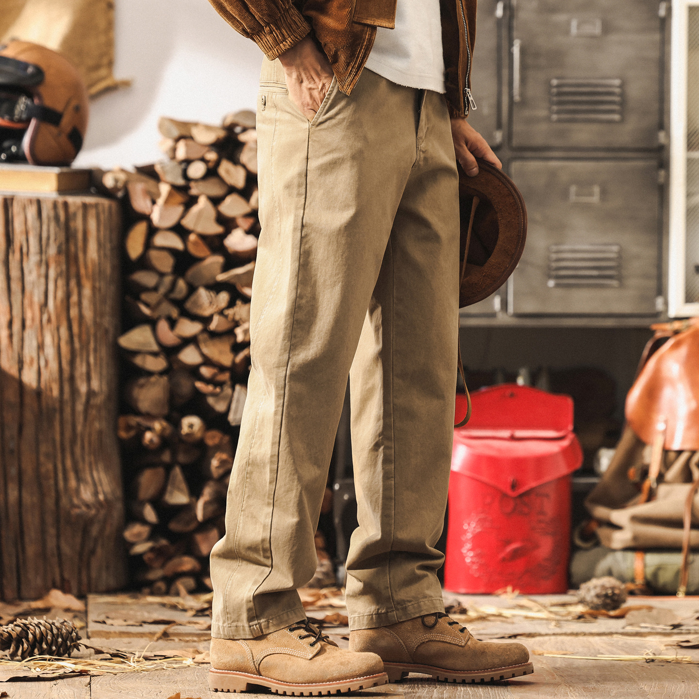美式復古秋季工裝褲子男士2025新款卡其色休閒褲男寬鬆直筒男褲子