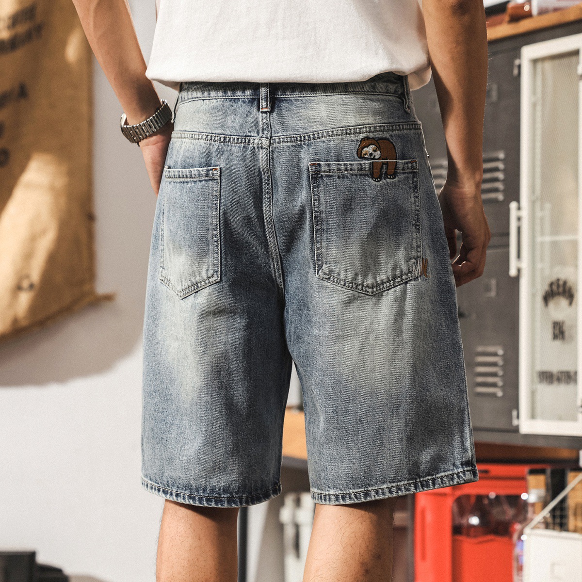 美式街頭潮牌牛仔短褲男夏季復古水洗大碼中褲寬鬆直筒男士五分褲