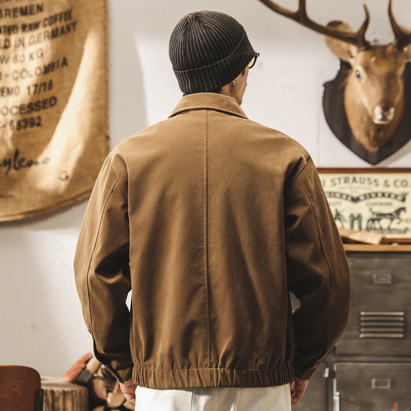 美式復古反絨皮外套男春秋2025新款美拉德阿美咔嘰寬鬆飛行夾克男