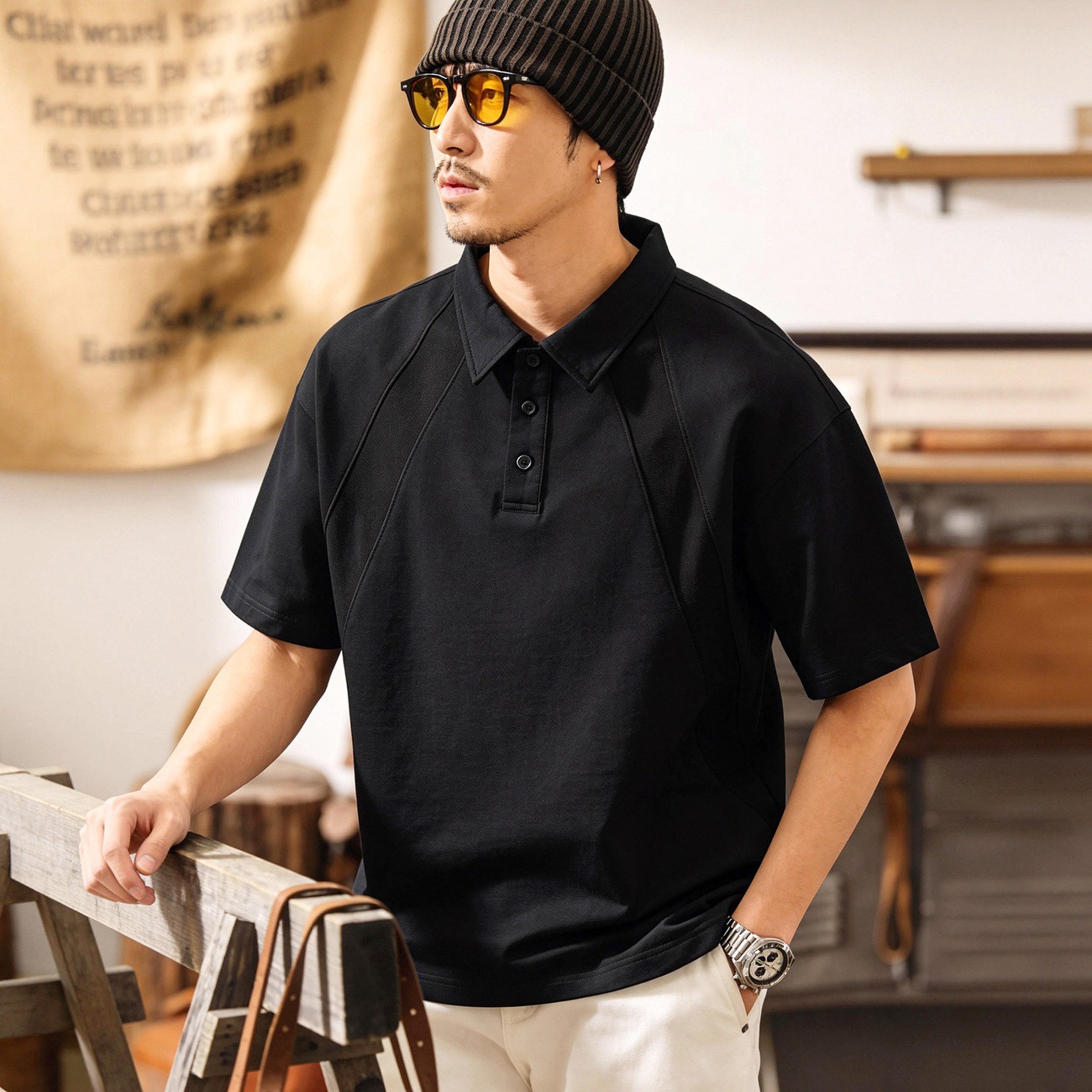 美式復古男士Polo衫短袖男夏季2026新款潮牌T恤男裝寬鬆上衣