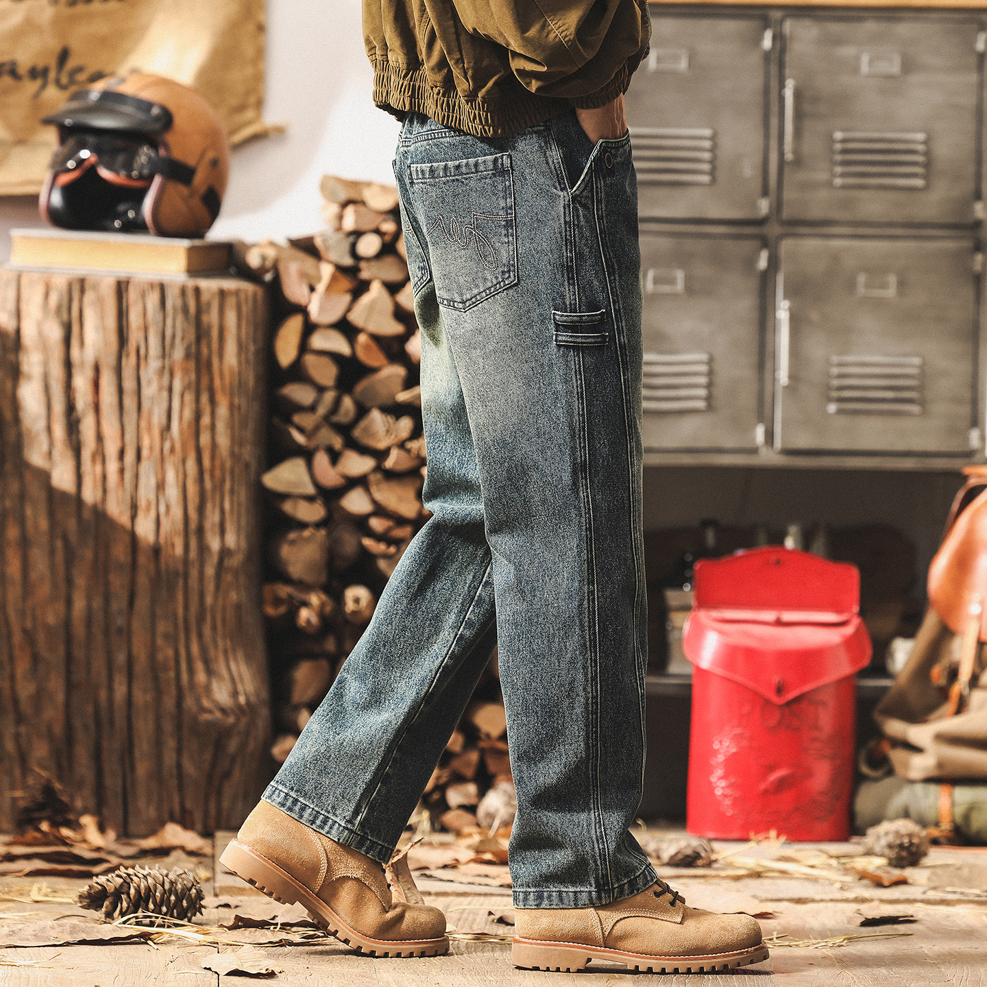 美式復古水洗牛仔褲男秋季2025潮牌新款直筒工裝褲子男寬鬆休閒褲