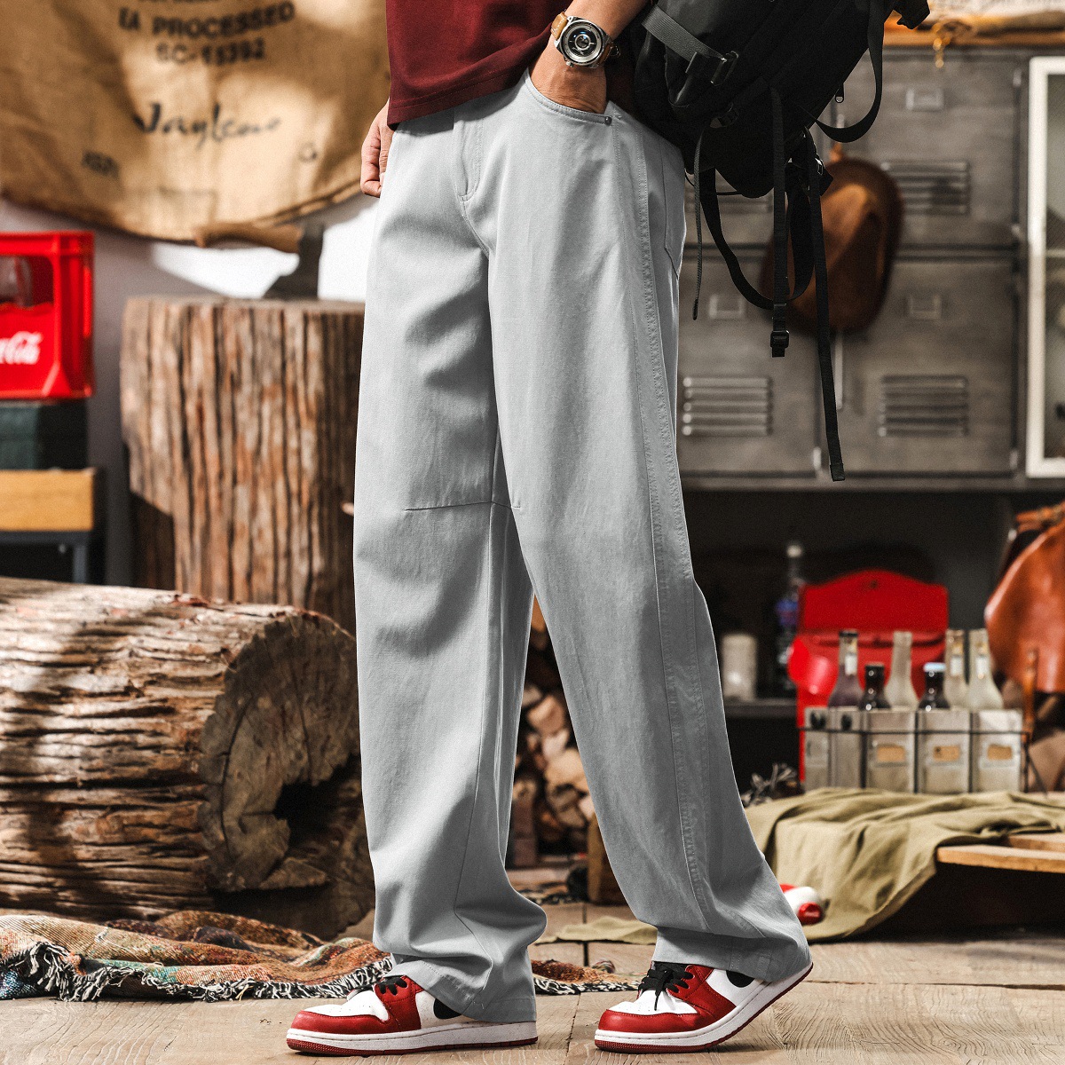 萊賽爾天絲夏季薄款休閒褲男2025新款寬鬆闊腿褲男垂感直筒長褲子