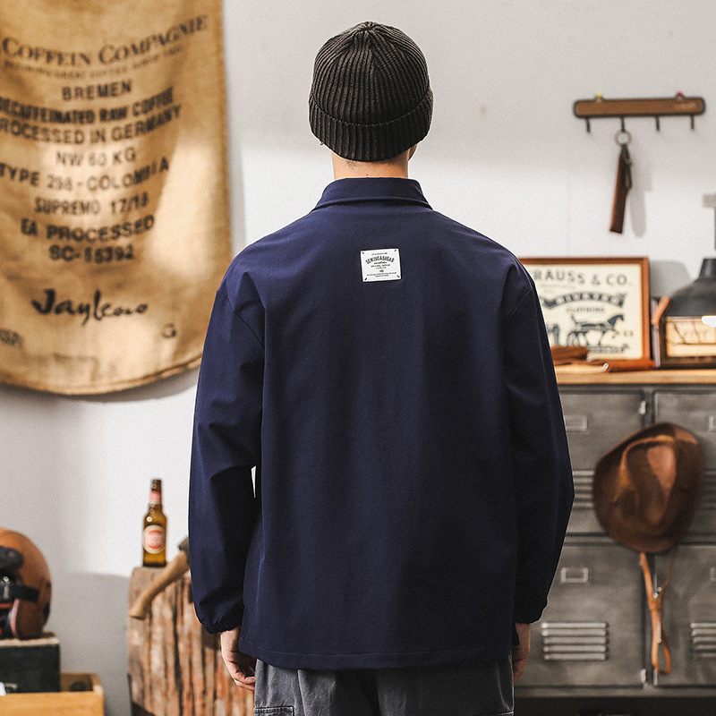 【四面彈力】美式山系復古POLO領襯衫男長袖寬鬆秋季戶外休閒襯衣