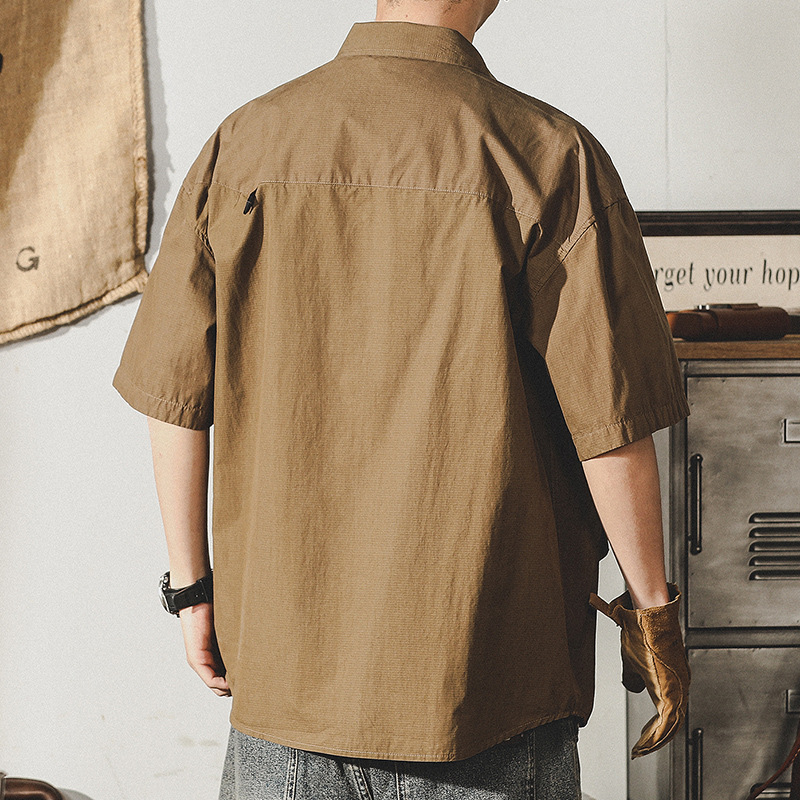 杰雷諾美式工裝襯衫男短袖戰術硬漢獵裝襯衣男教練夾克休閒外套男