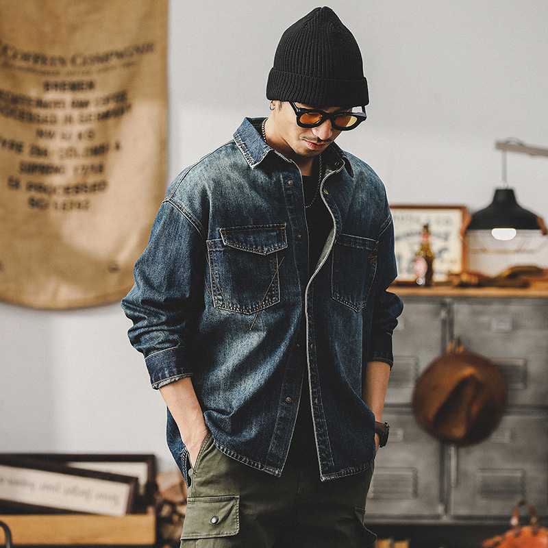 美式復古經典工裝襯衫男長袖2024賽絡紡高級感牛仔外套男春季夾克