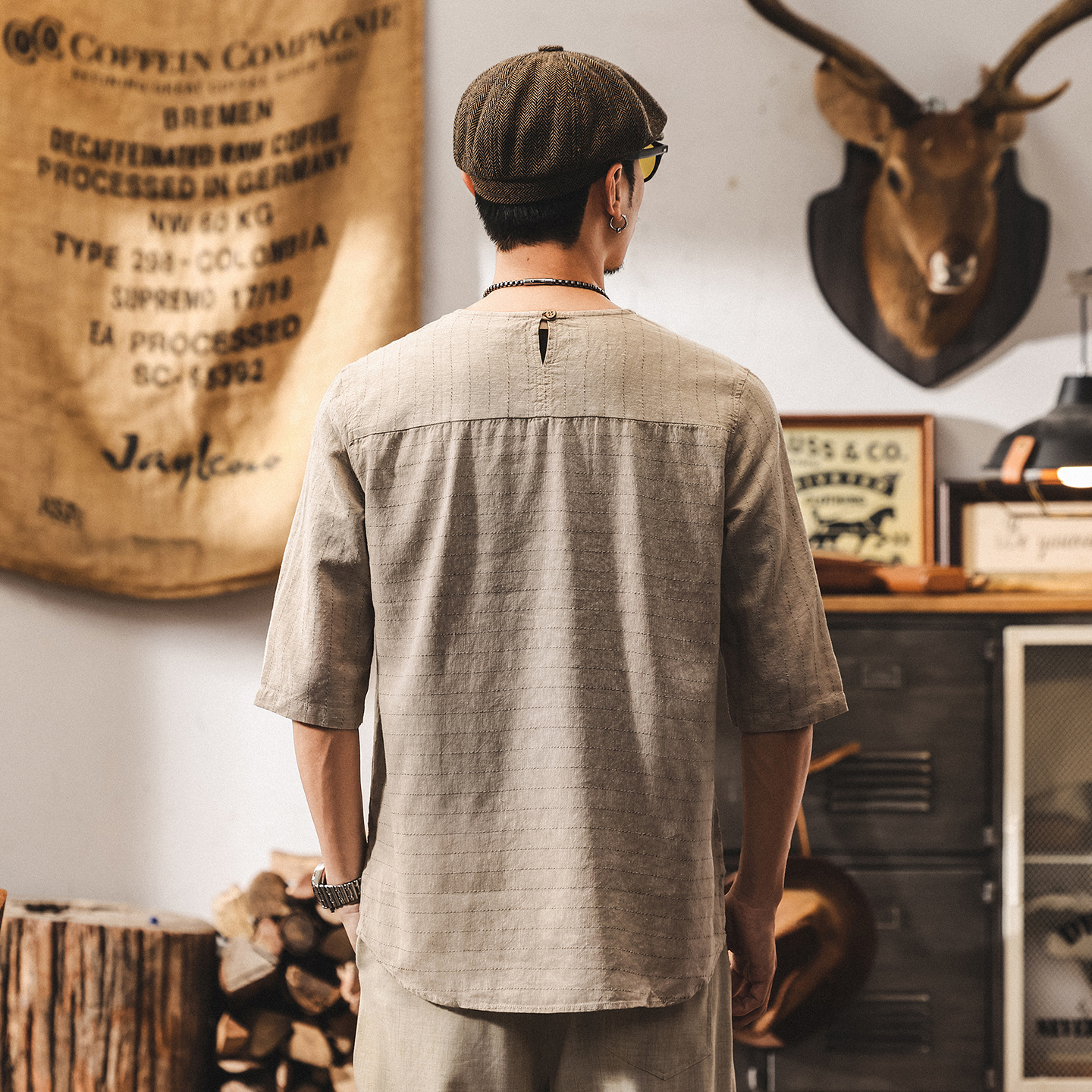 古風中式復古棉麻t恤男士短袖夏季新款老錢風古典寬鬆休閒體恤男T