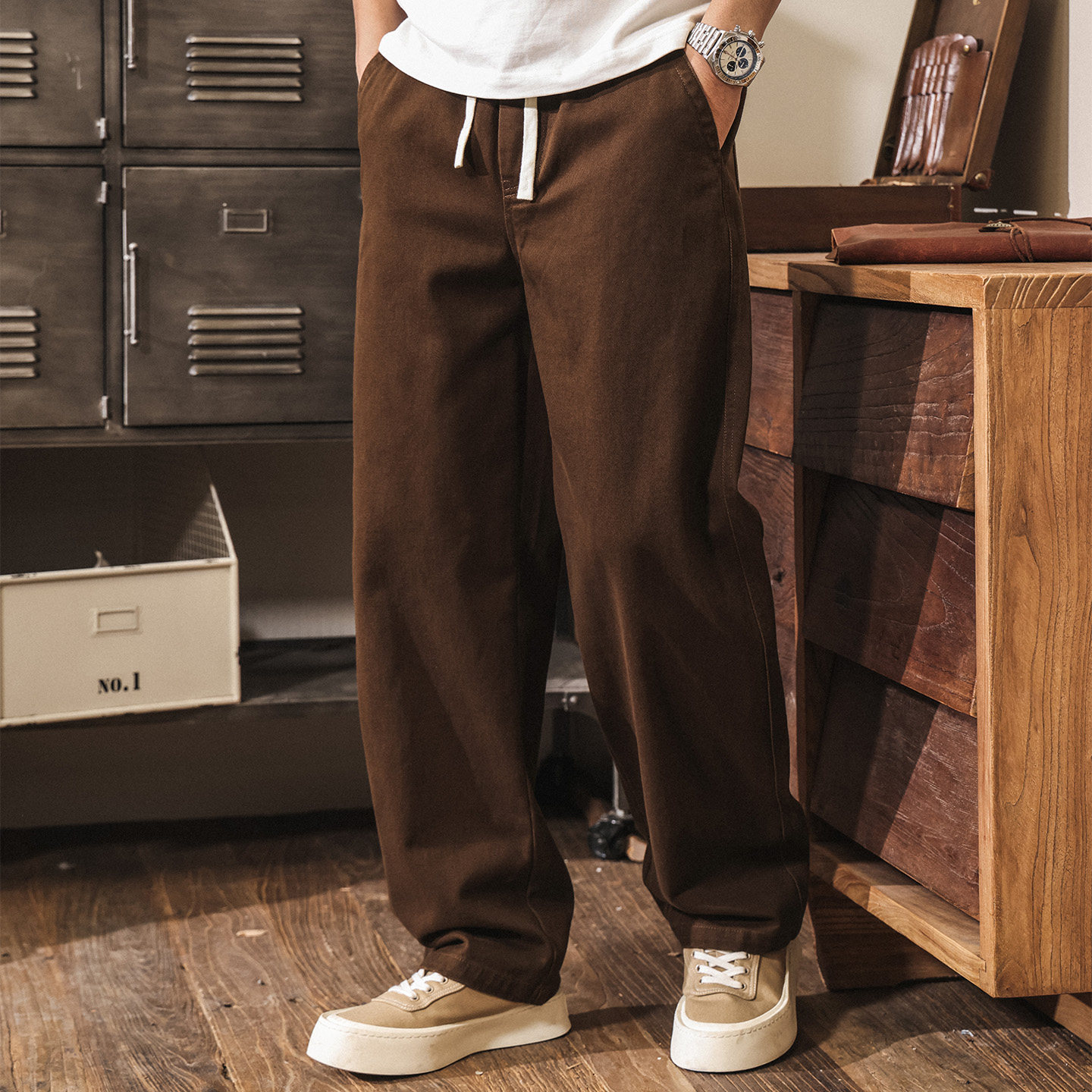 美式復古直筒卡其色工裝褲男士2026新款春季潮牌寬鬆休閒長褲子潮