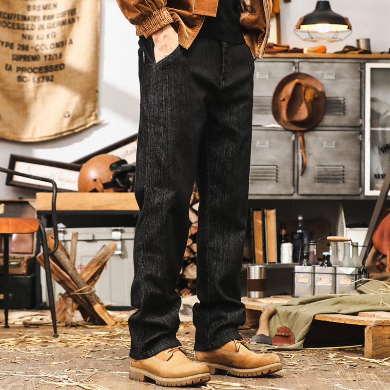 美式經典復古牛仔褲男秋裝2024新款休閒寬鬆活動染色直筒長褲