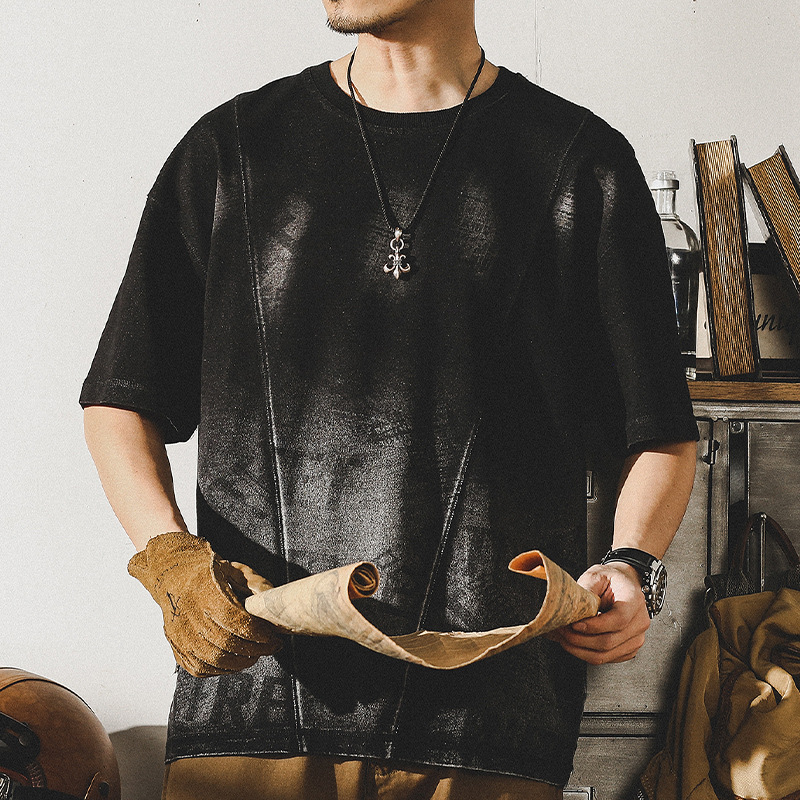 杰雷諾美式重磅T恤男短袖夏季扎染漸變潮牌寬鬆大碼做舊水洗半袖