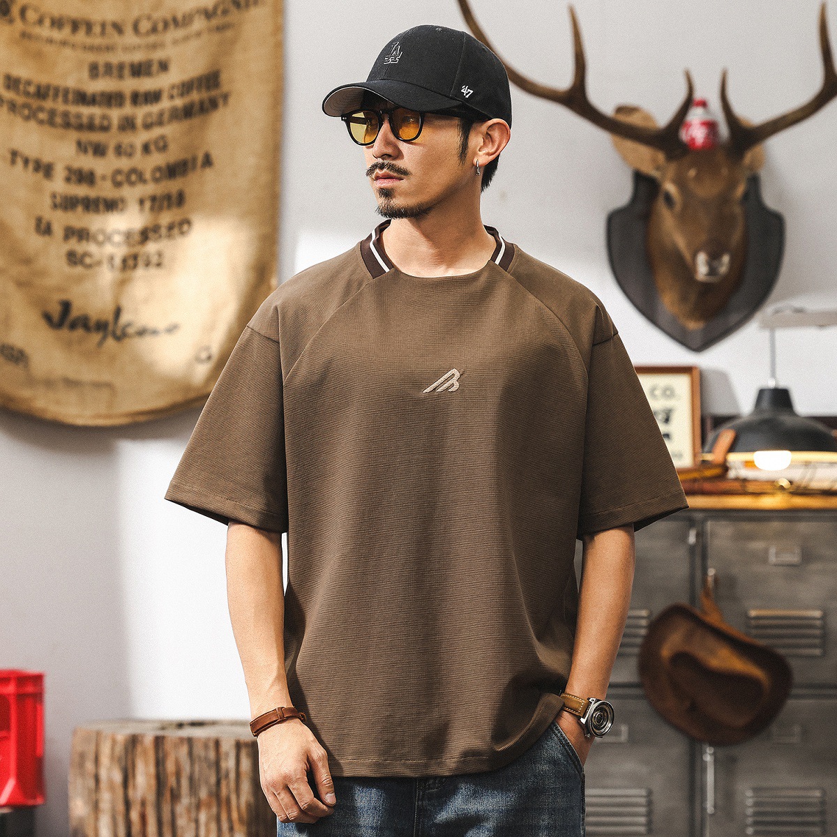 【索羅娜涼感科技】短袖男夏季男士T恤潮牌設計感半截袖美式上衣