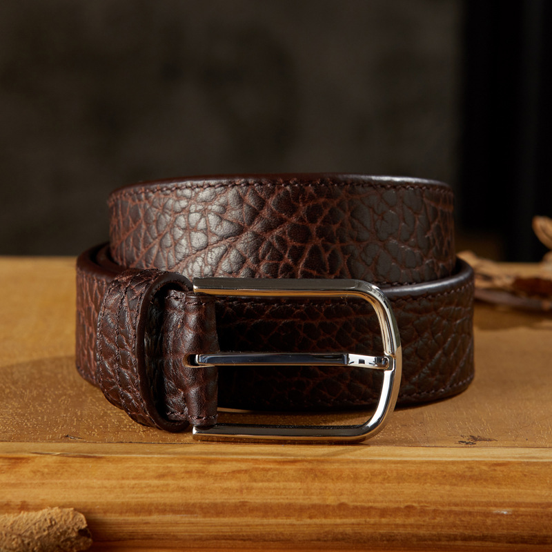 手工男士腰帶非洲野牛皮不銹鋼針扣皮帶休閒百搭高檔真皮牛仔褲帶